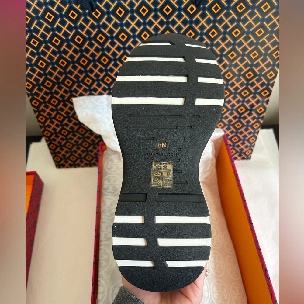 Tory Burch Kick Trainer Sneaker Size 6 Tory Navy White Blue Satin